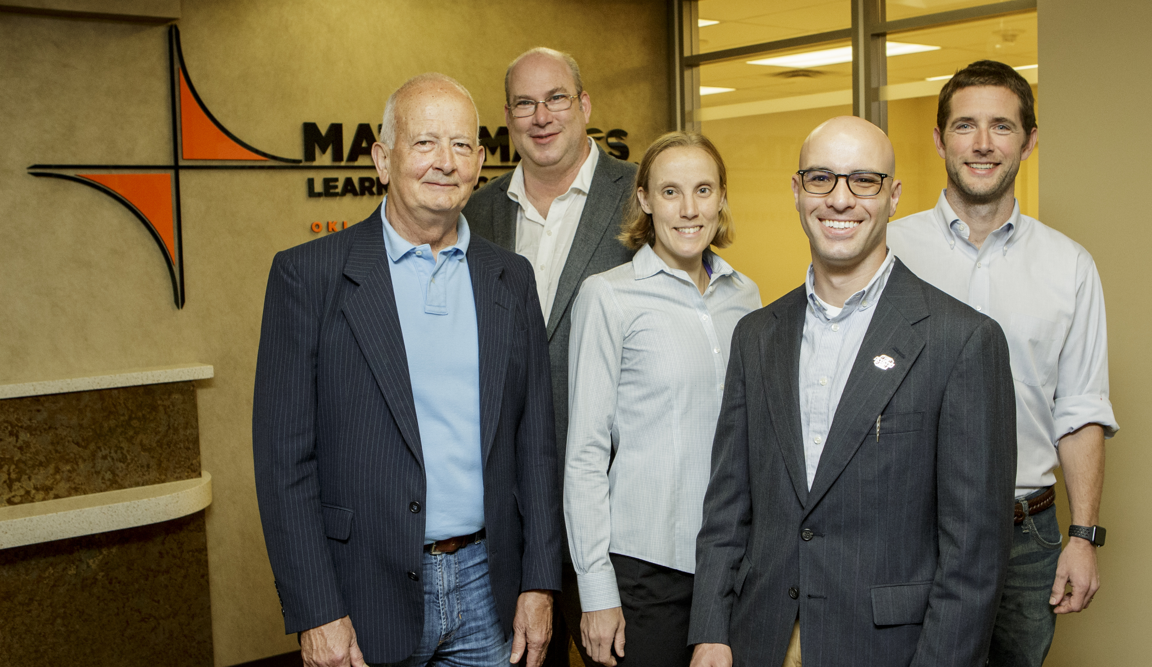 Dr. Jaco, Dr. Oehrtman, Dr. Dorko, Dr. Tallman, and Dr. Cook, recipients of the Mathematical Inquiry Project Grant, pose for a picture in the MLSC.