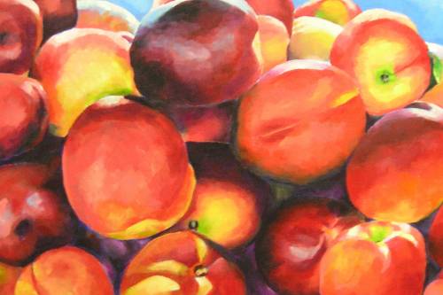 Still Life with Nectarines, J. M. Wright, 2004,
      acrylic on canvas board, 18 by 24 inches